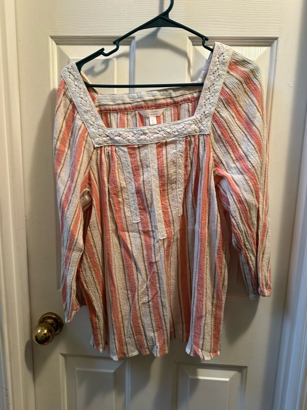 LC Lauren Conrad Peach, Cream & Coral Striped Square-Neck Tunic
